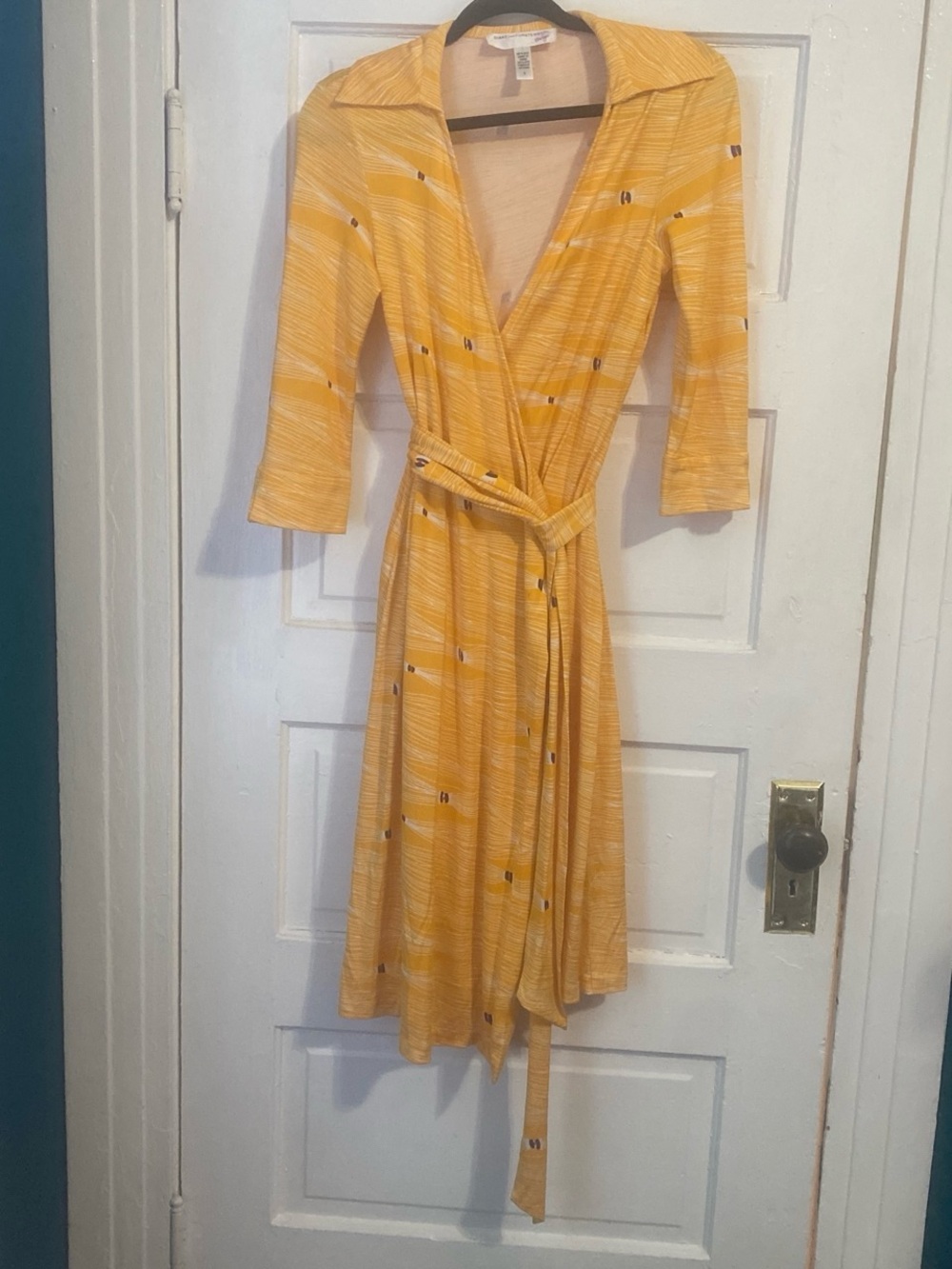 Diane Von Furstenberg Golden Yellow Wrap Midi Dress